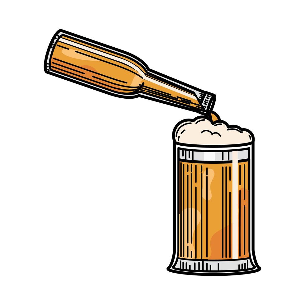 bottle pouring in beer glass vector