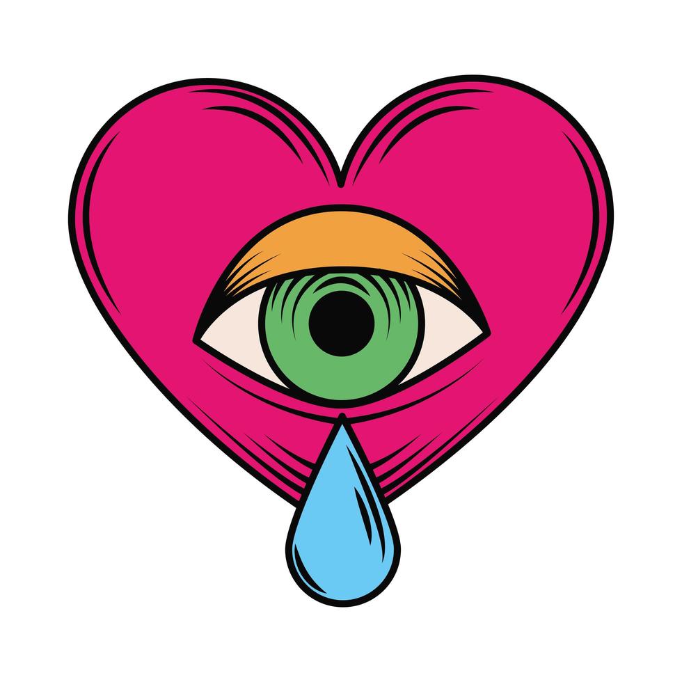 heart eye crying tattoo vector