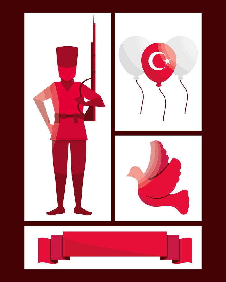 turkish victory independence icons vector