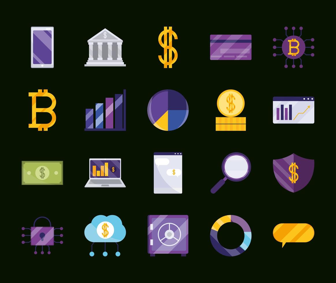 fintech business icons vector