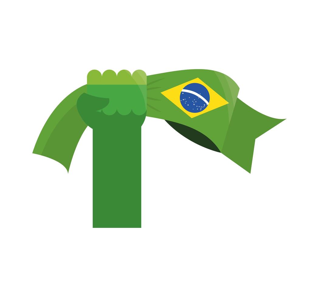 mano con bandera de brasil vector
