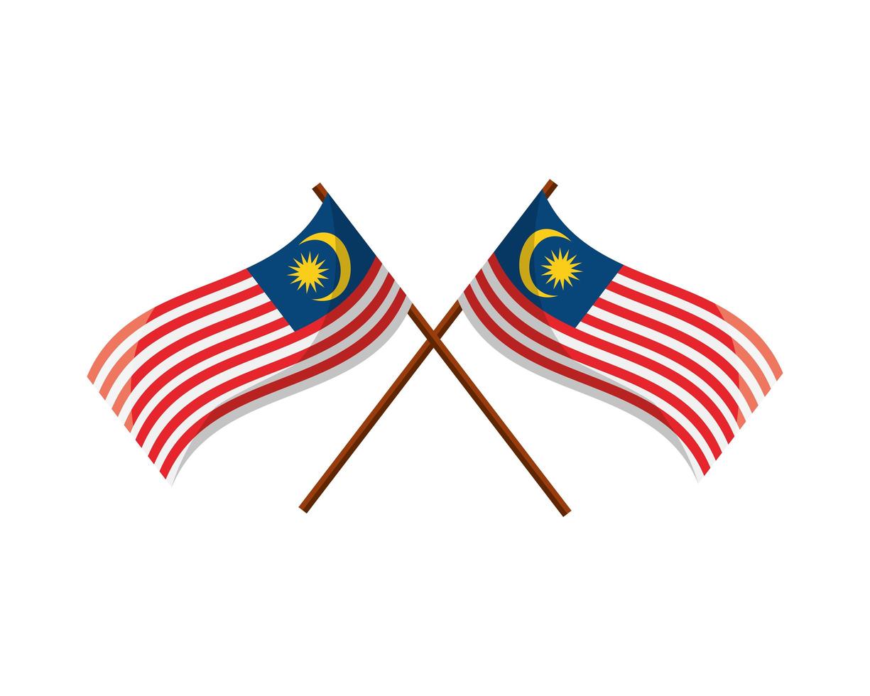 banderas de malasia cruzadas vector