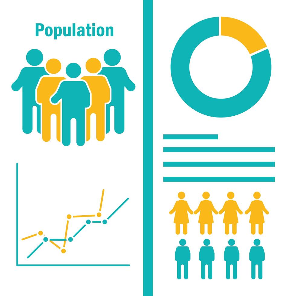 infografía de población, mujeres y hombres. vector