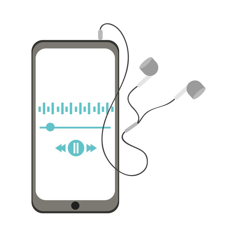 Podcast smartphone con auriculares. vector