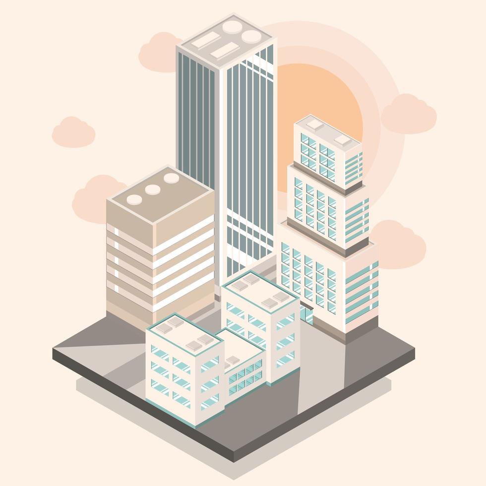 town buildings in isometric vector