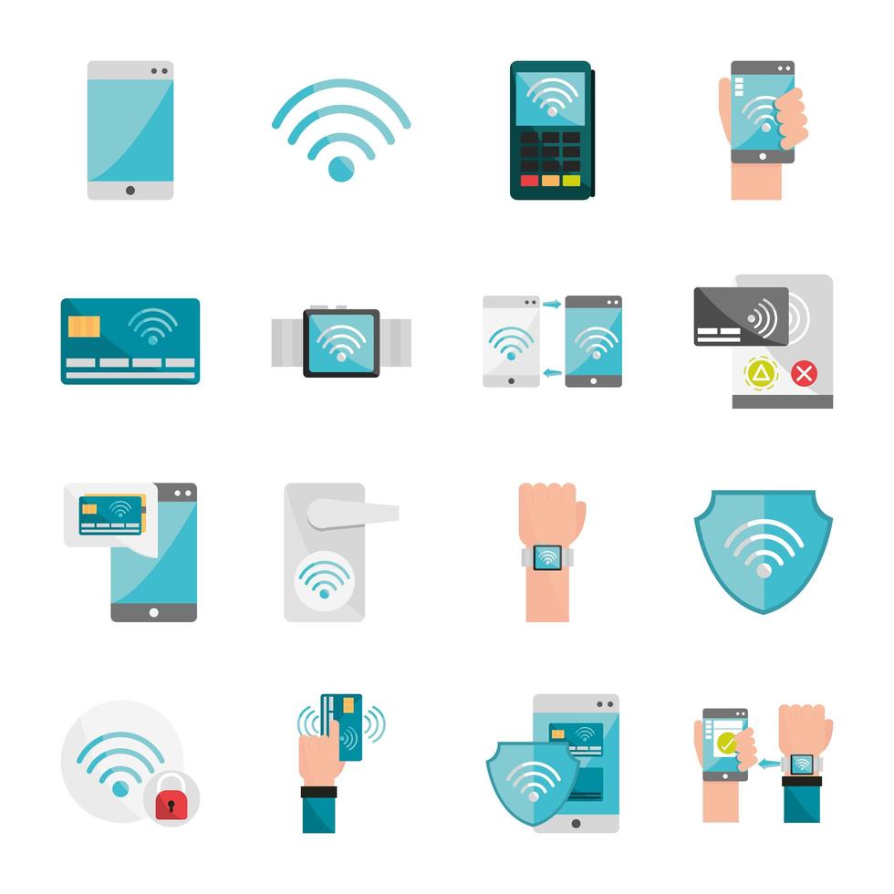 nfc technology icon set vector