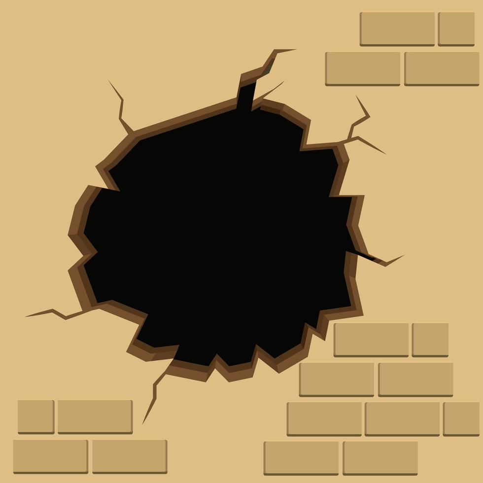 wall cracked of brown color vector