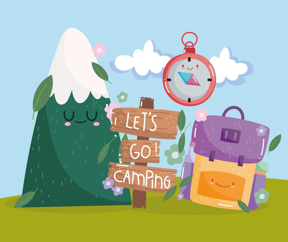 cute bag and compass camping vector