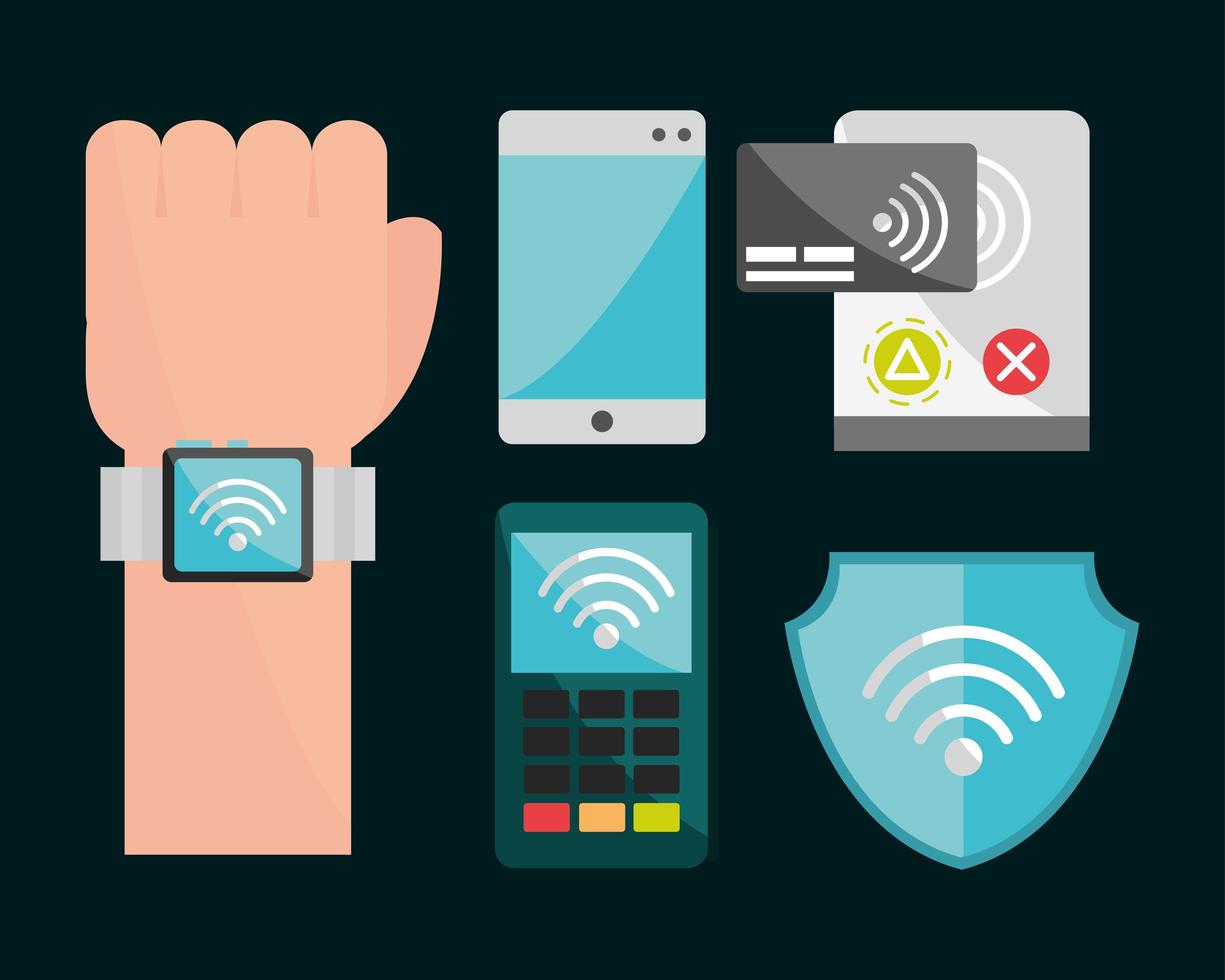 set nfc payment technology vector