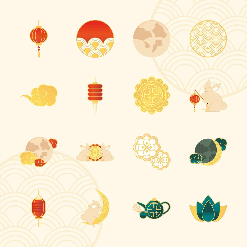 icons set mid autumn vector