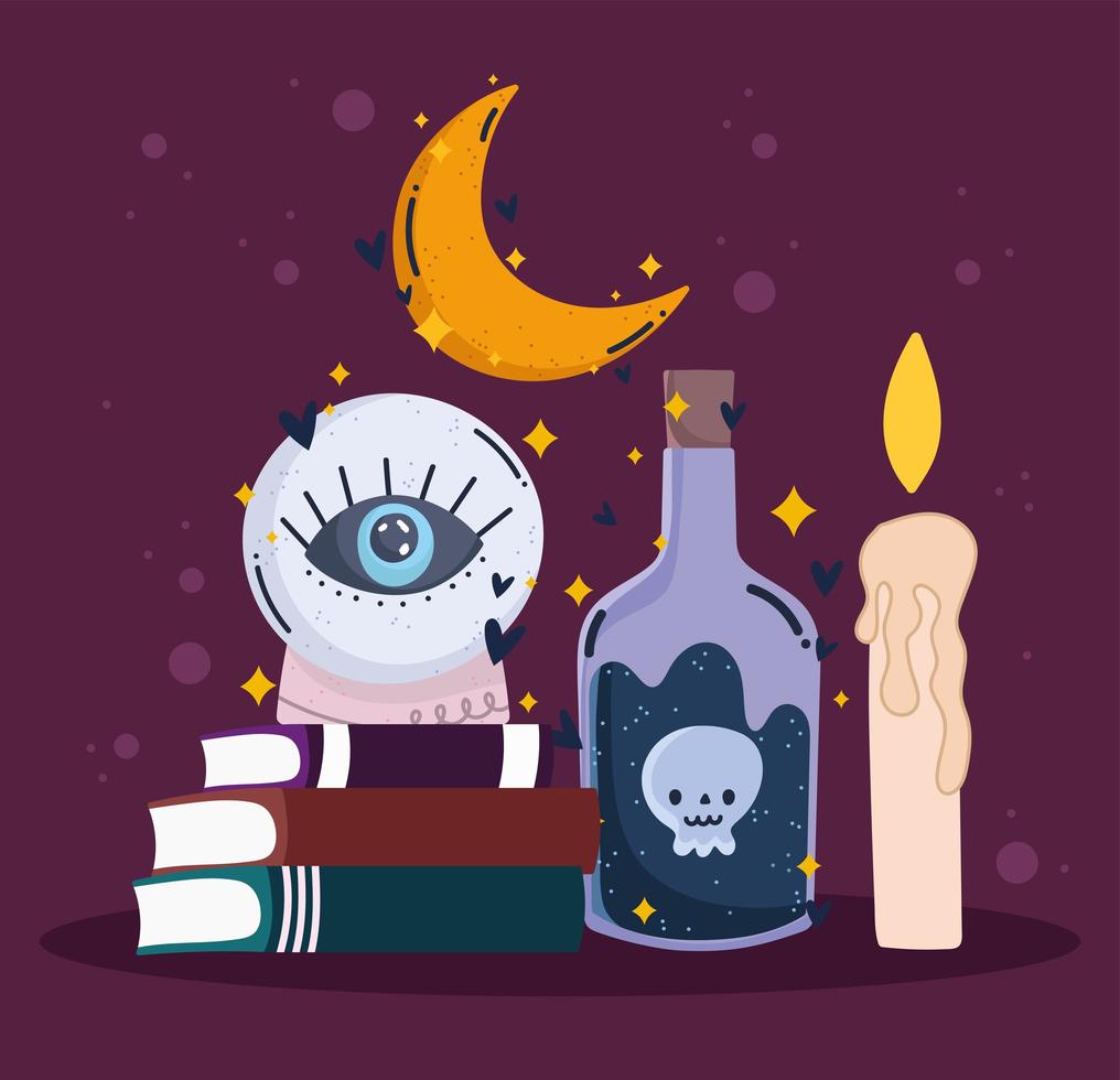 magic crystal ball books and candle vector