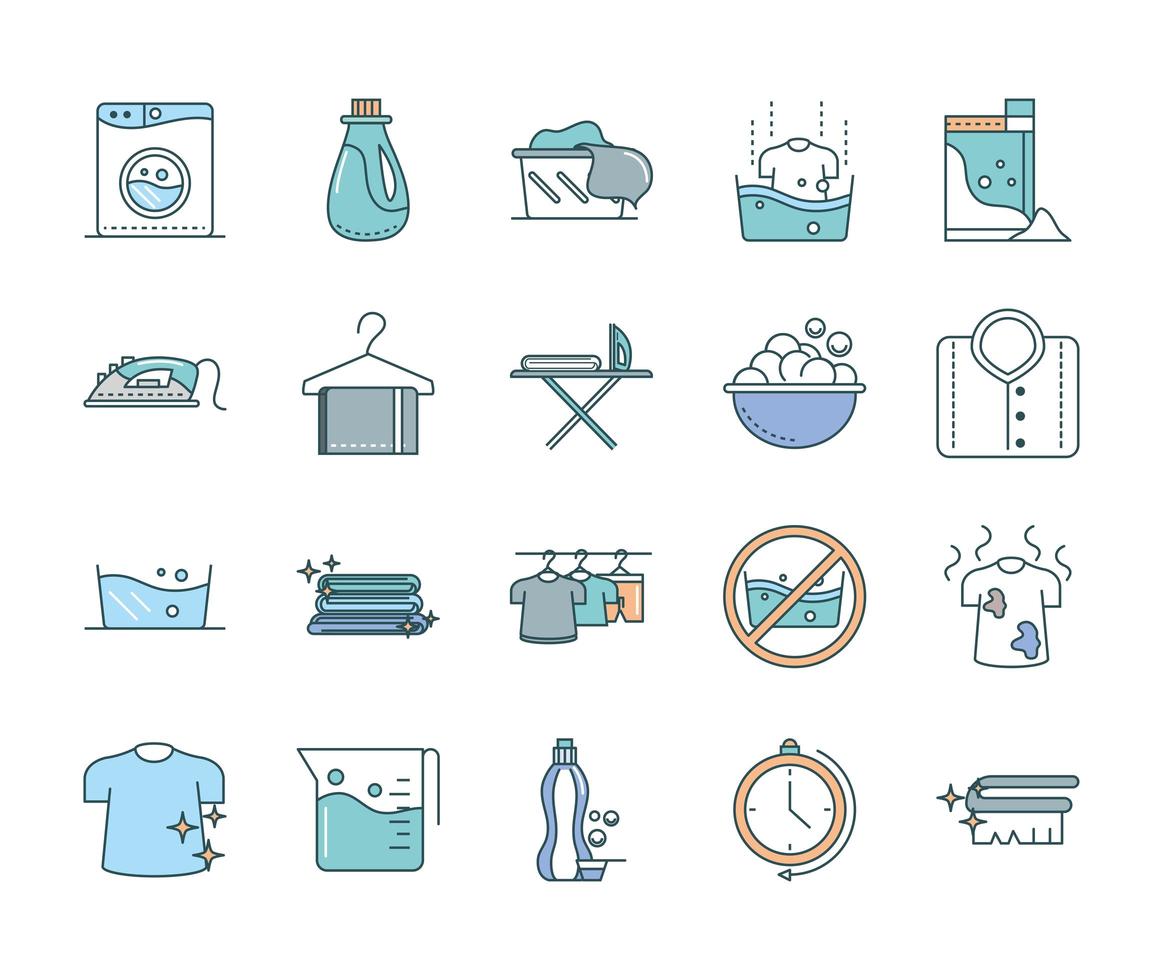 laundry flat icon set vector