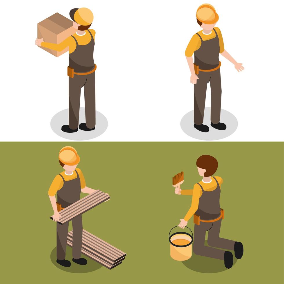 set of isometric workers vector