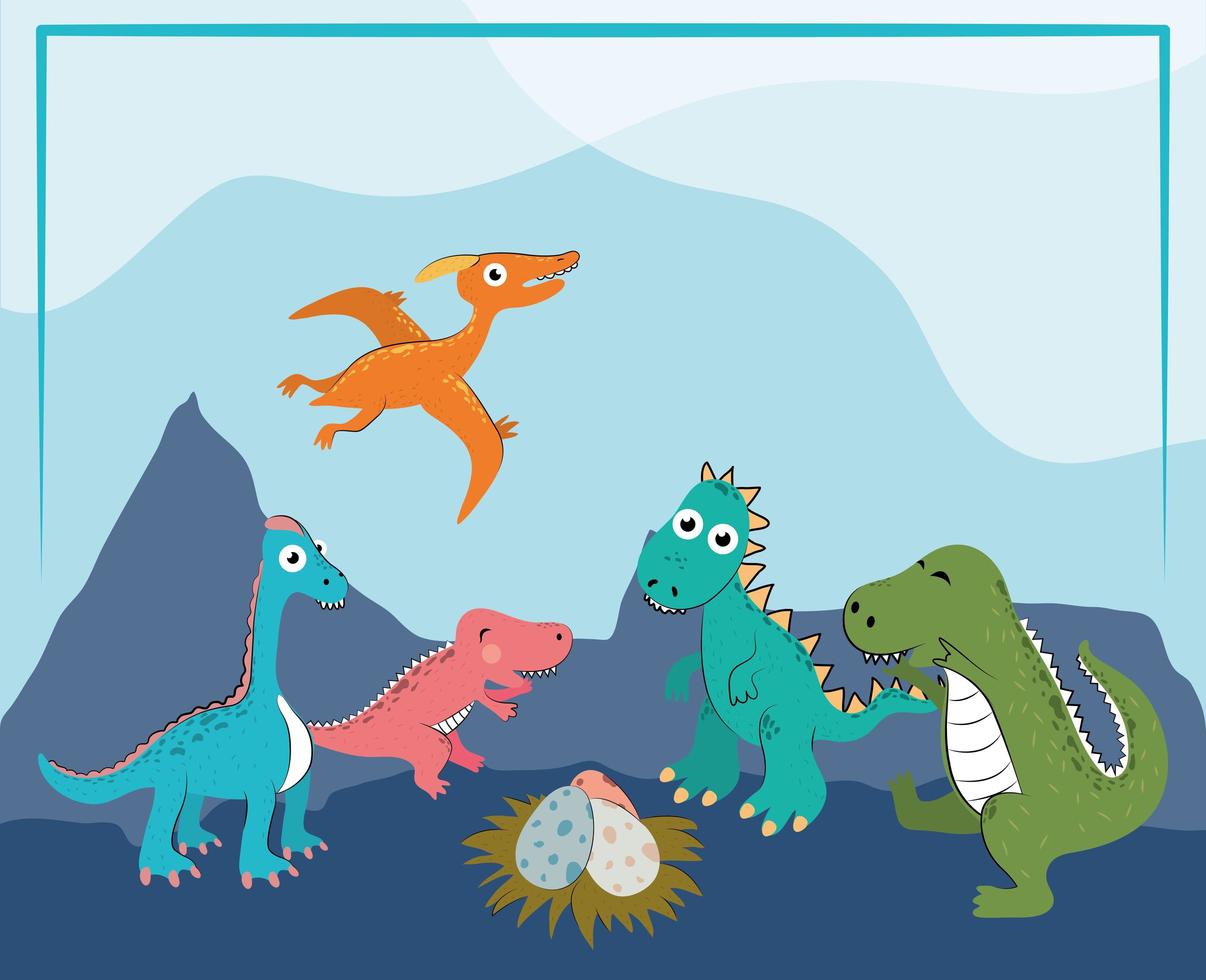 funny dinosaurs in the land vector