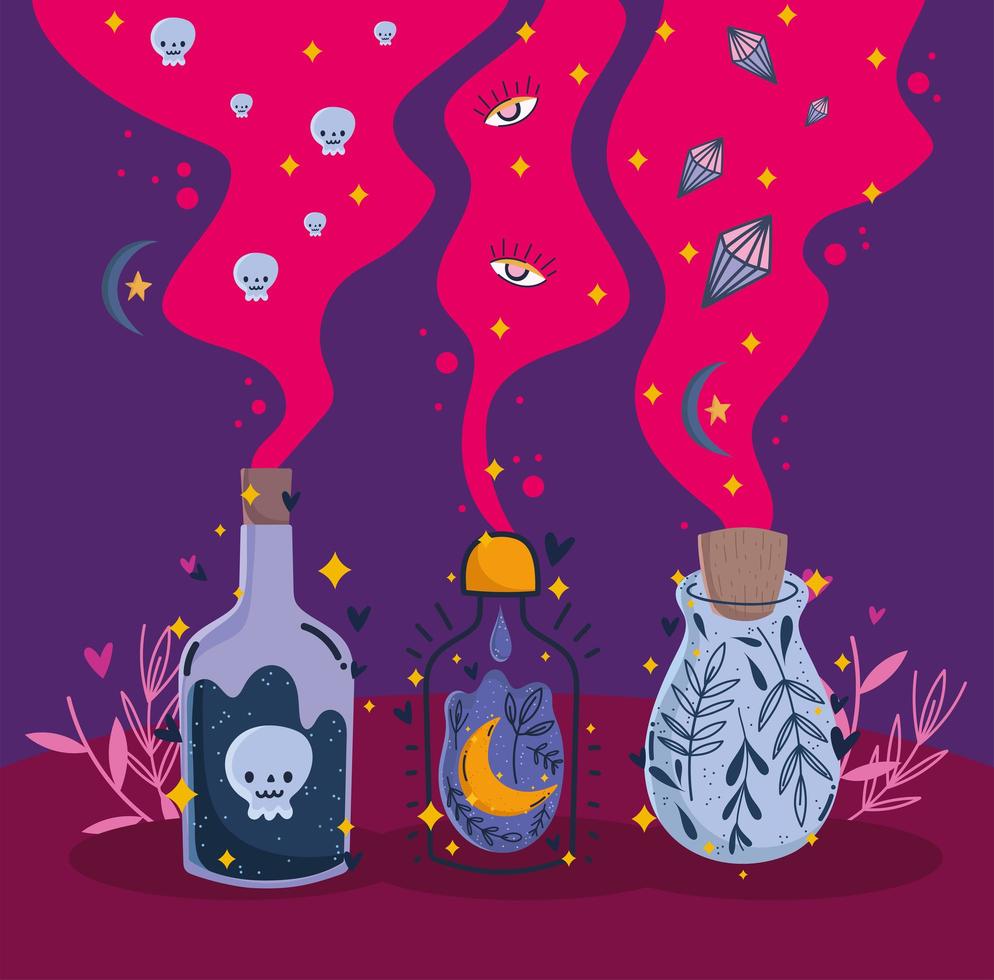 bottles of elixir poison vector