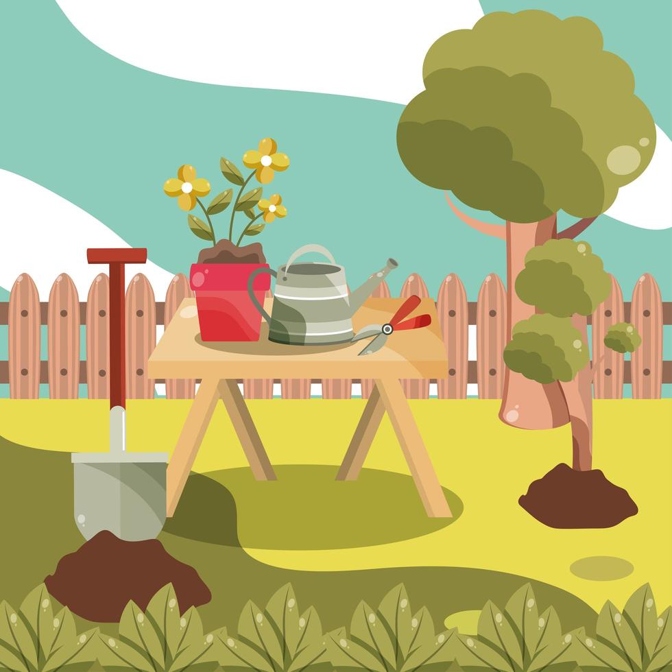 backyard garden tools vector