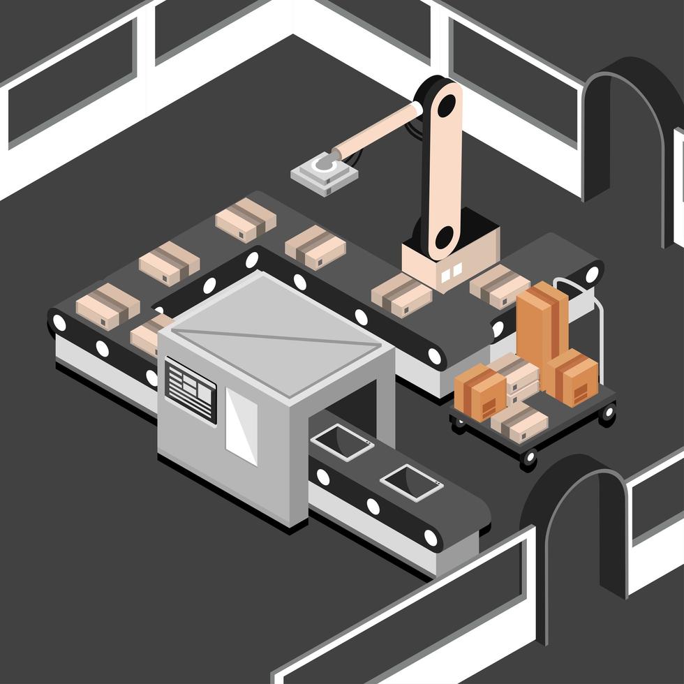 industrial packages on conveyor vector