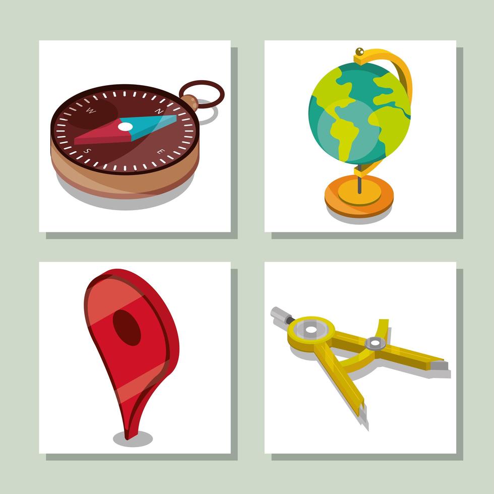 geography icons set vector