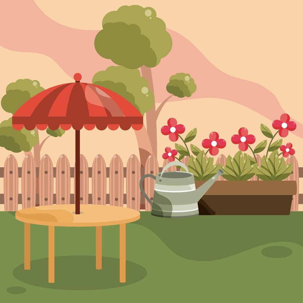 backyard table umbrella vector