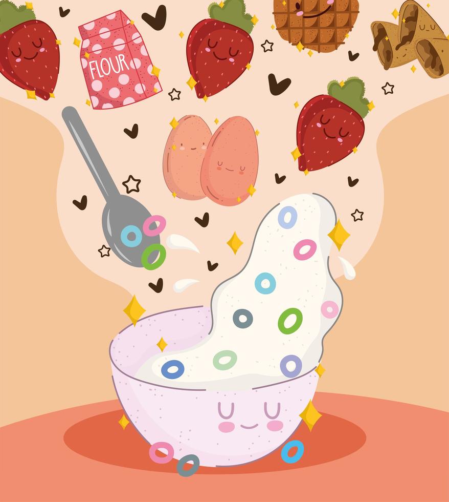 breakfast cereal and fruits vector