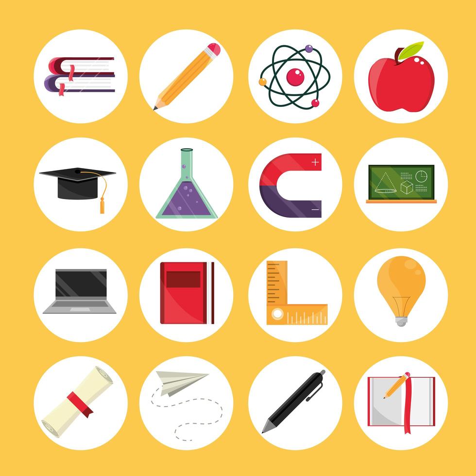 education school icons set vector