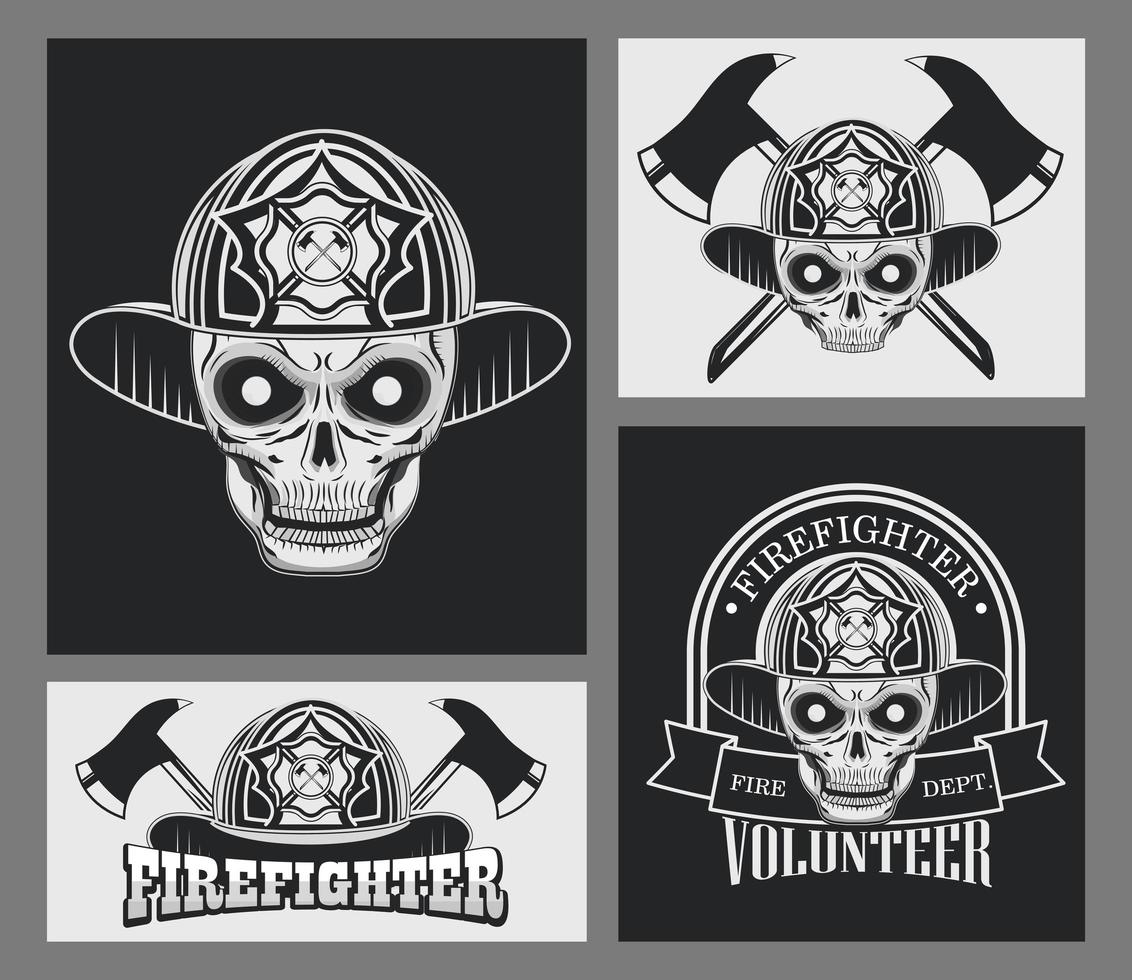 firefighter skull set vector