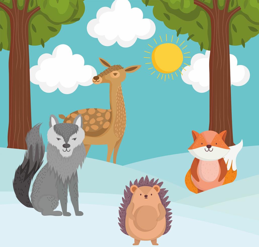 animals on snow cartoon vector