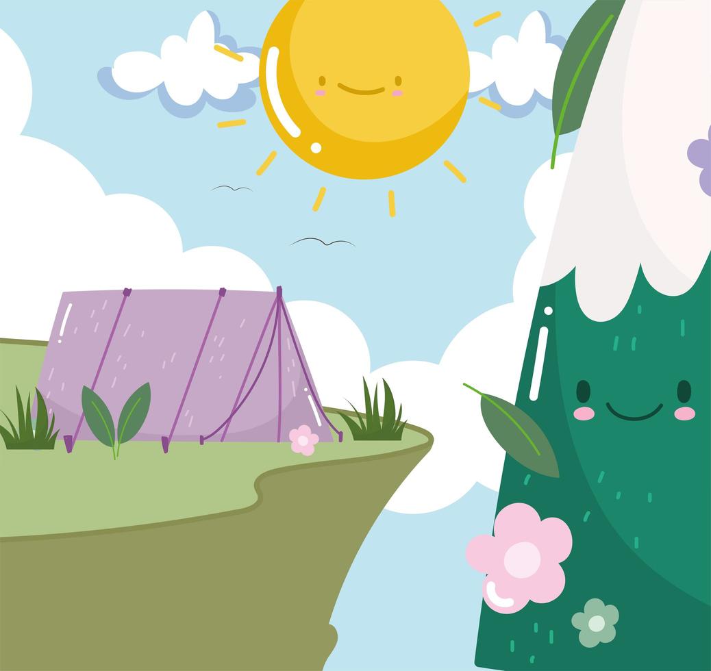 camping tent cute mountain vector