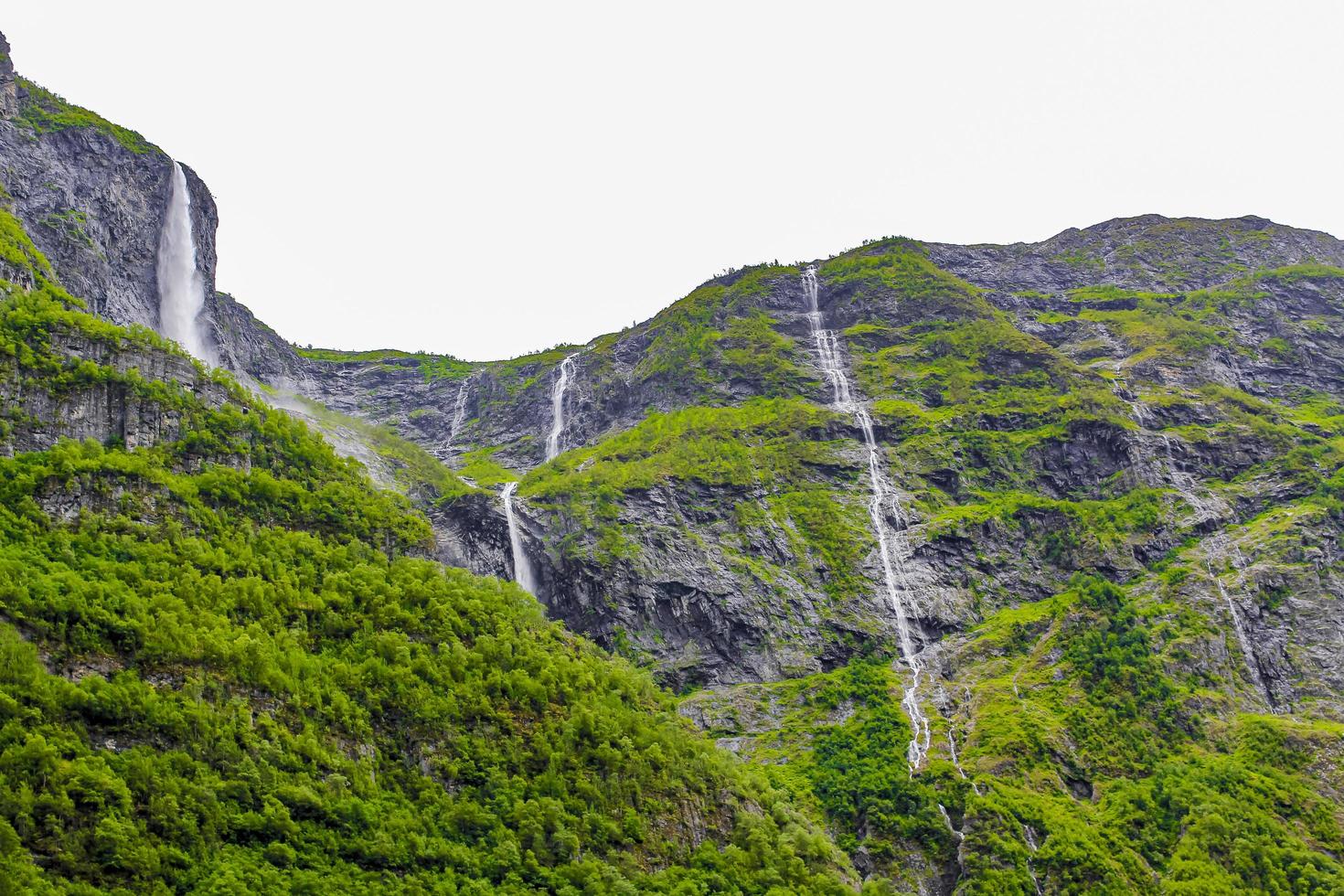 Waterfalls in Aurlandsfjord Aurland Sognefjord in Norway. photo