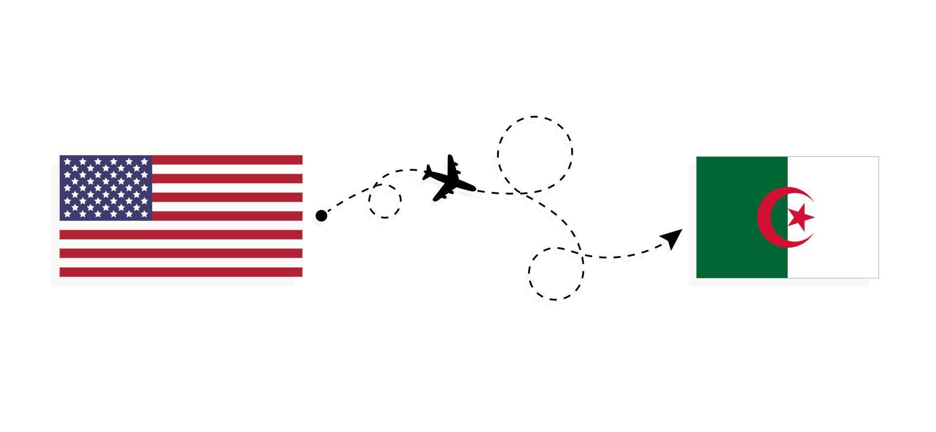 Flight and travel from USA to Algeria by passenger airplane Travel concept vector