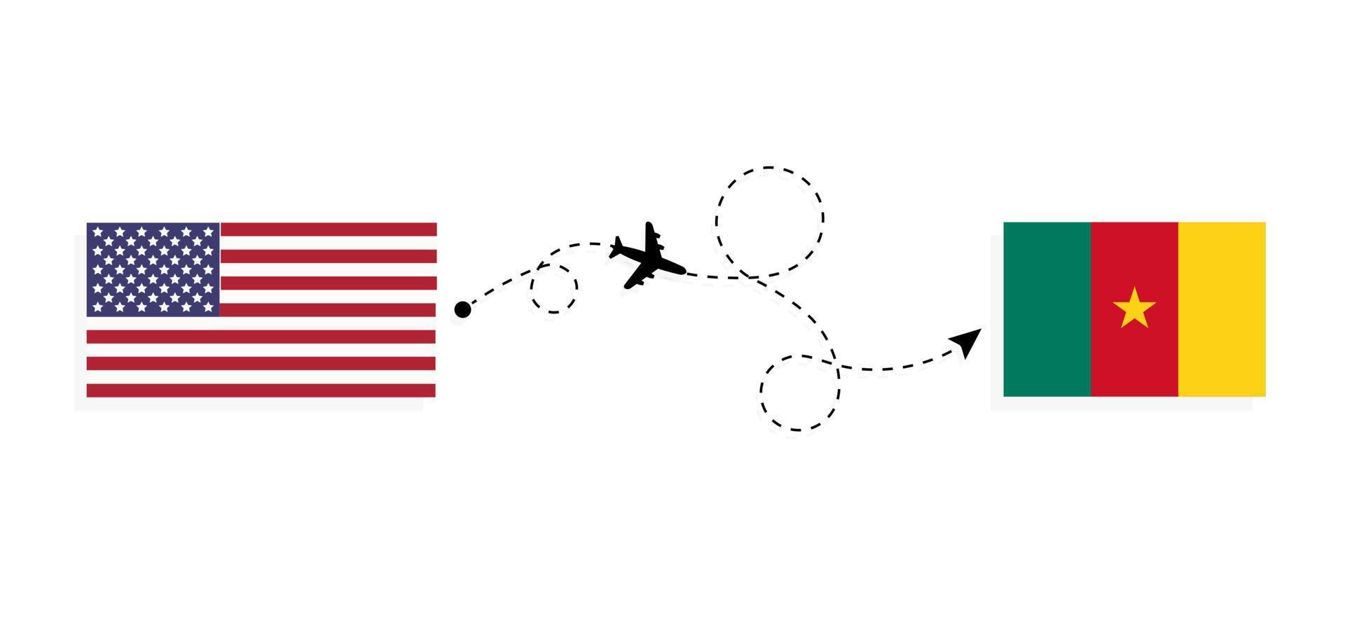 Vuelo y viaje desde EE. UU. a Camerún en avión de pasajeros concepto de viaje vector