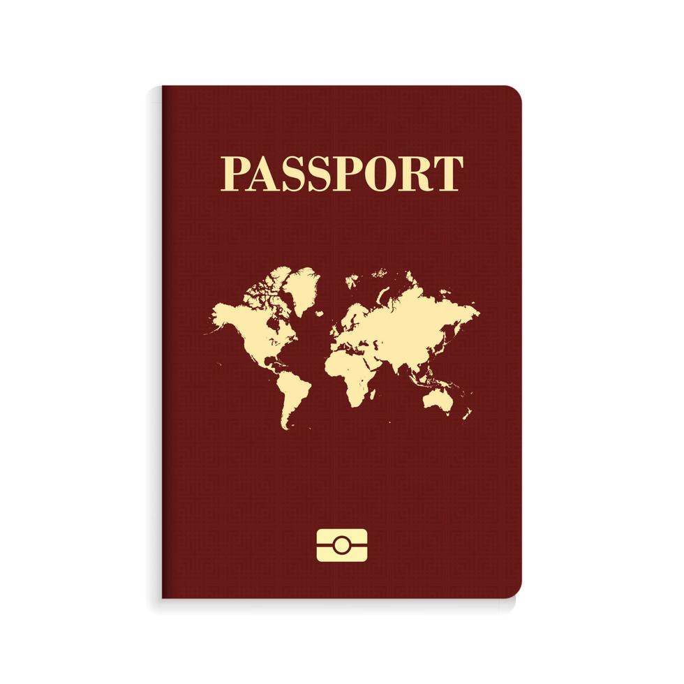 Pasaporte rojo biométrico internacional aislado sobre fondo blanco. vector