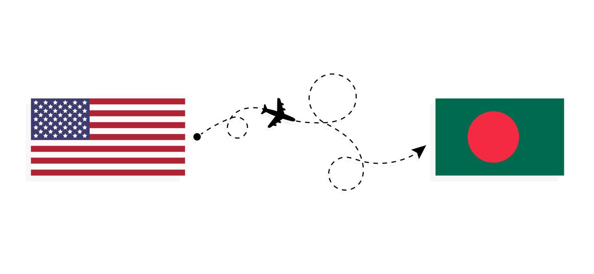 Flight and travel from USA to Bangladesh by passenger airplane Travel concept vector
