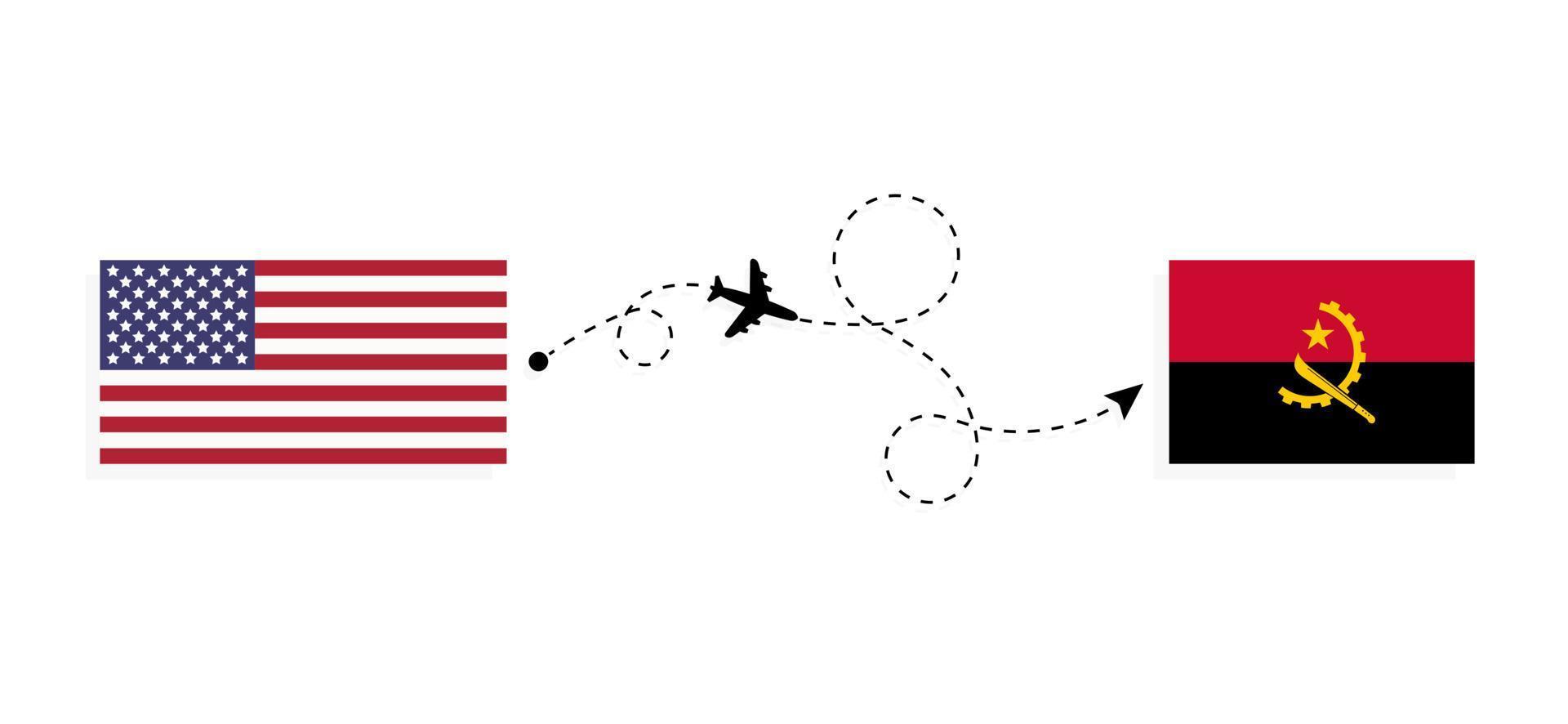 Vuelo y viaje desde EE. UU. a Angola en avión de pasajeros concepto de viaje vector