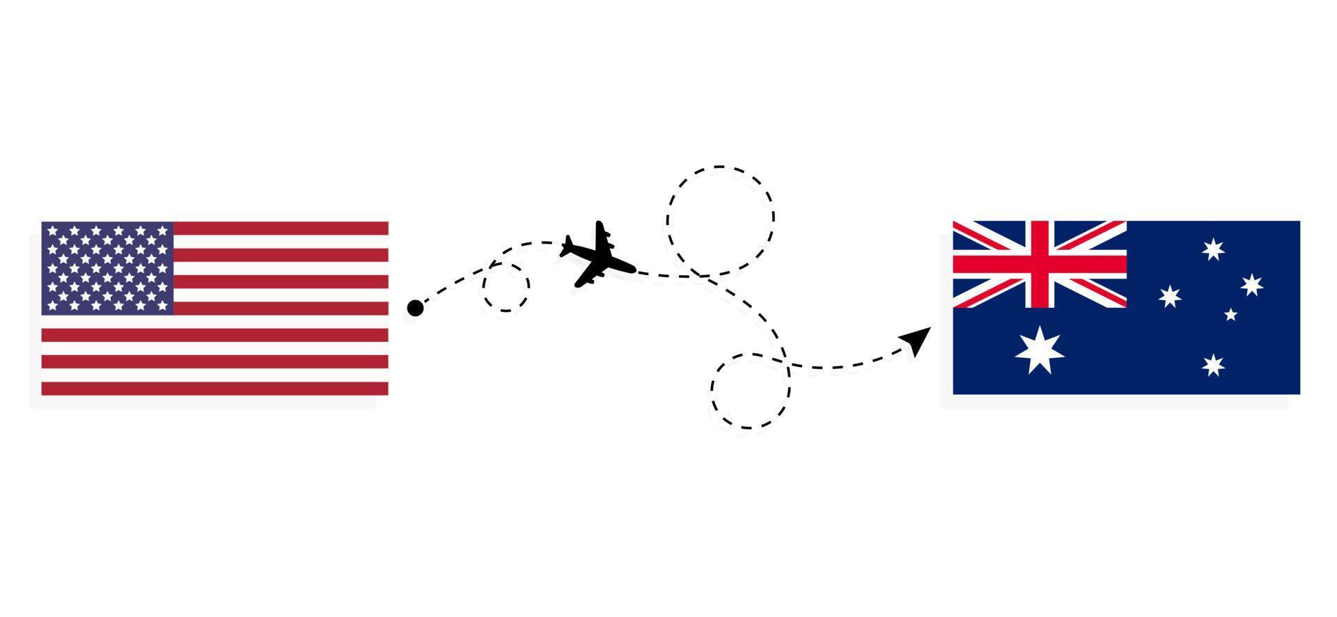 Vuelo y viaje desde EE. UU. a Australia en avión de pasajeros concepto de viaje vector