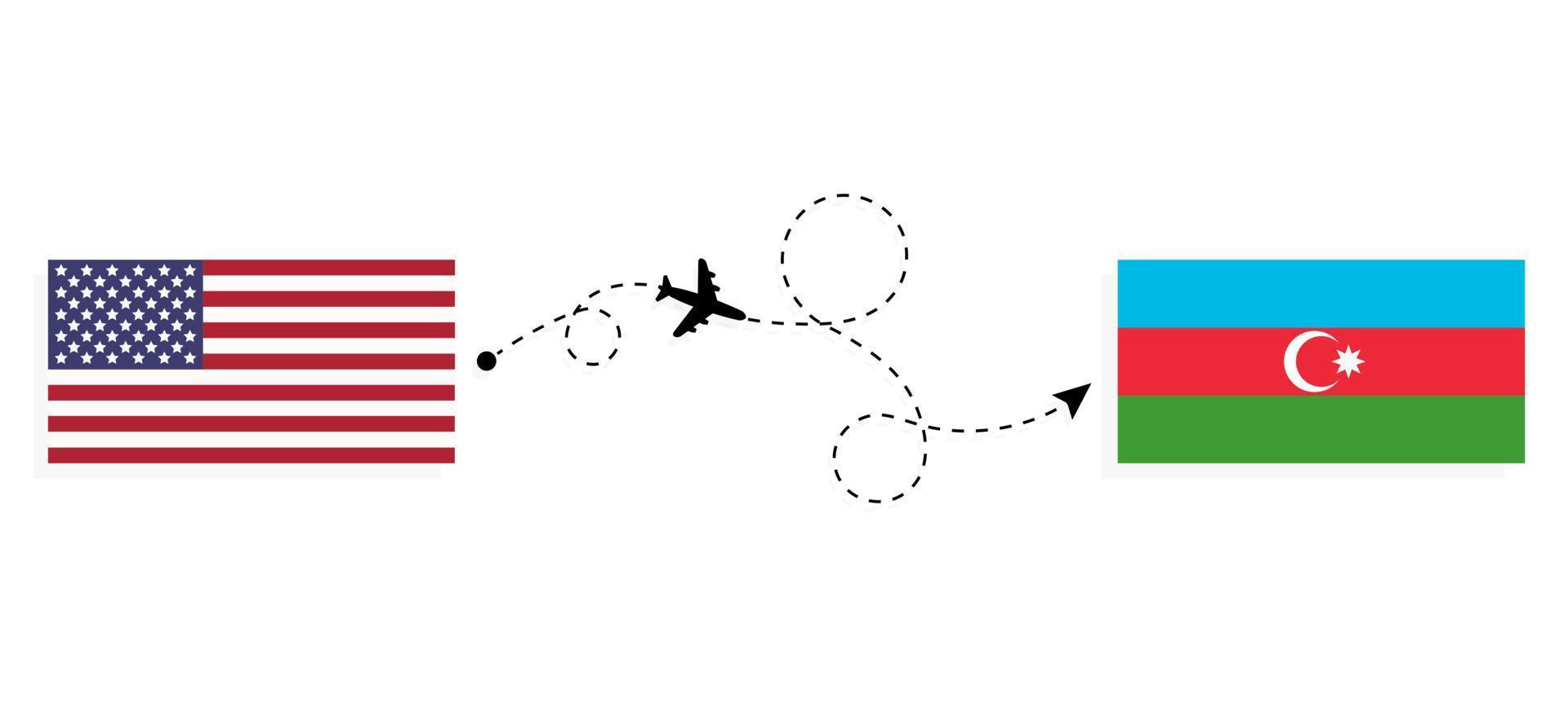 Vuelo y viaje desde EE. UU. a Azerbaiyán en avión de pasajeros concepto de viaje vector