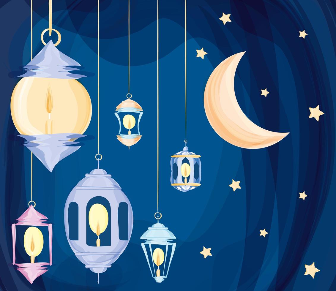 moon stars lamps vector