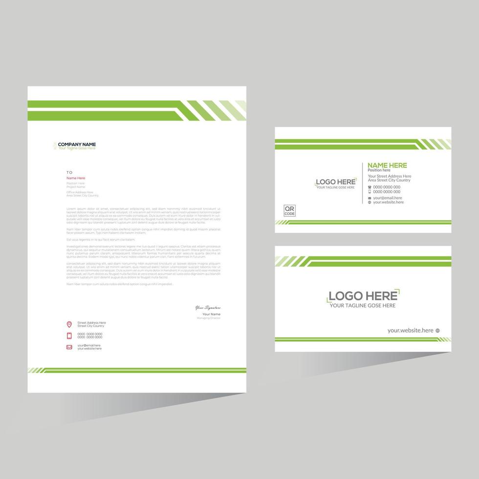diseño simple de membrete y tarjeta de visita de color verde vector
