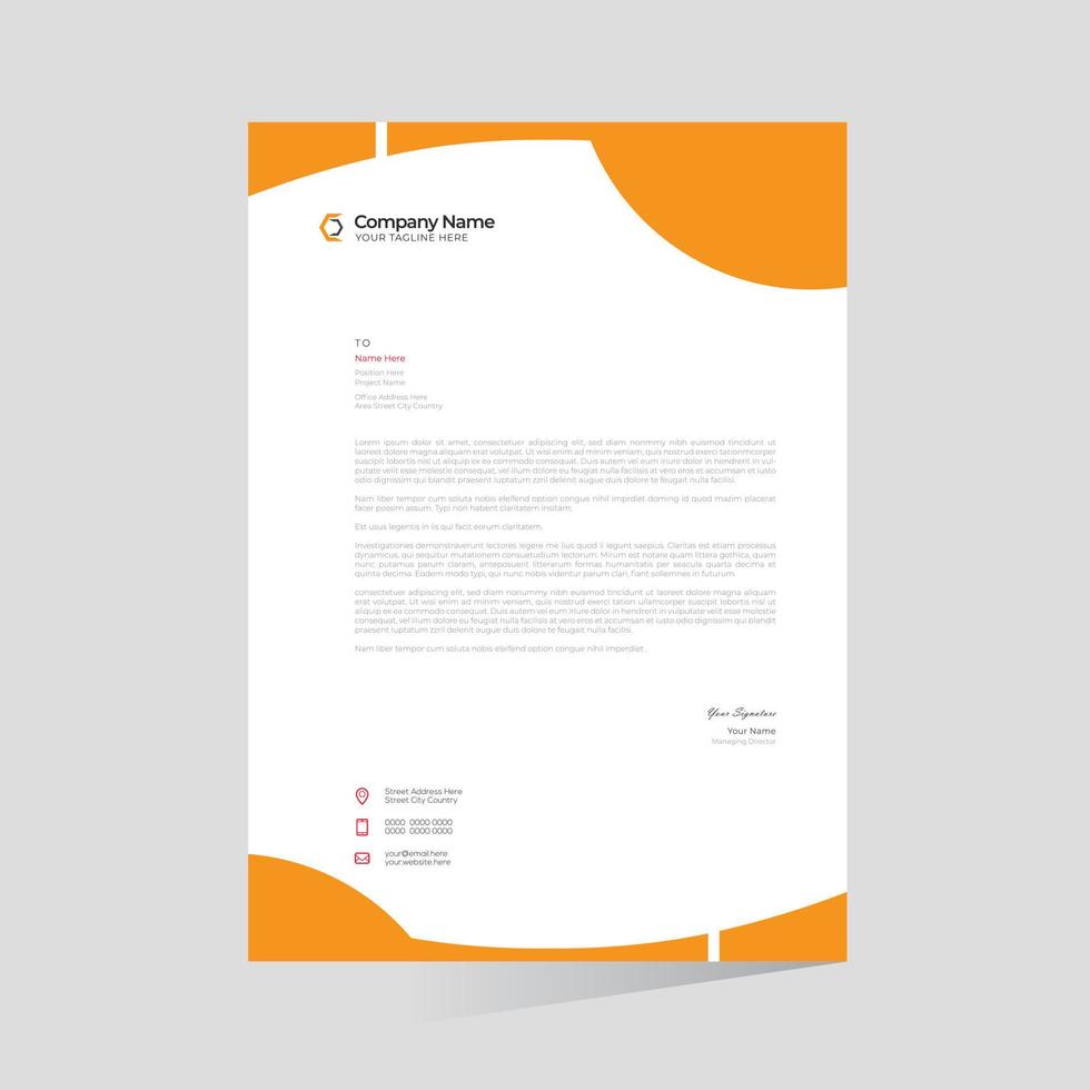 Orange colored stylish vector letterhead design