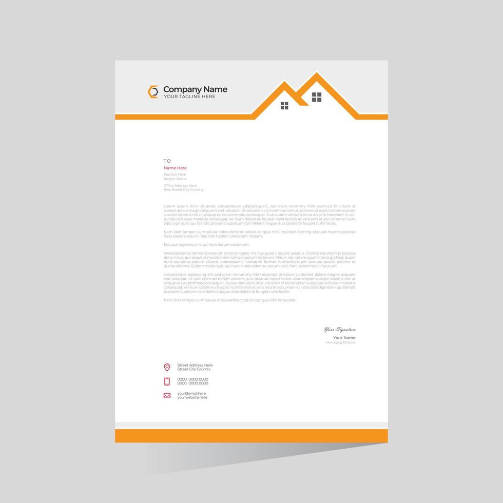 Orange colored stylish vector home letterhead design