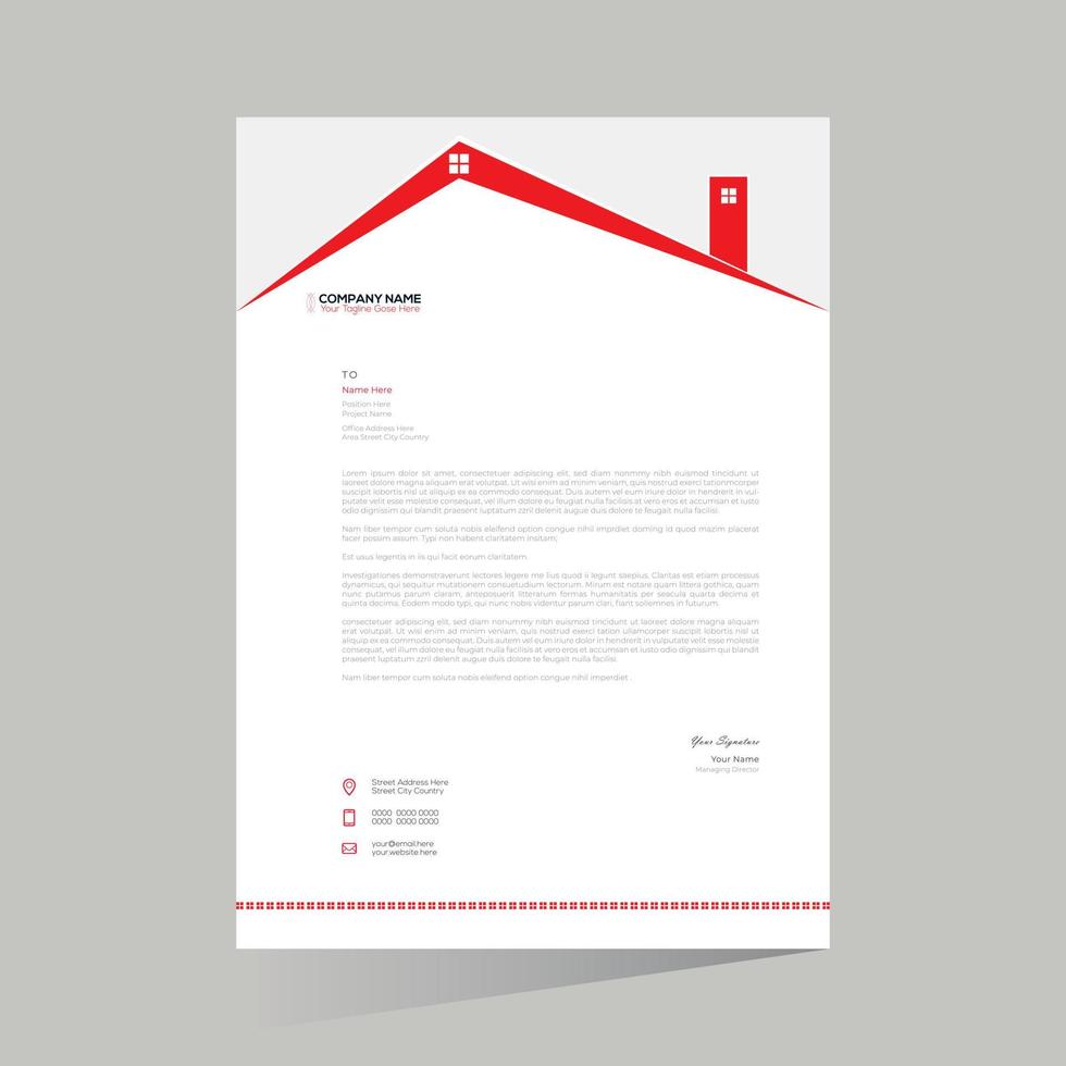 Red colored stylish vector home letterhead design