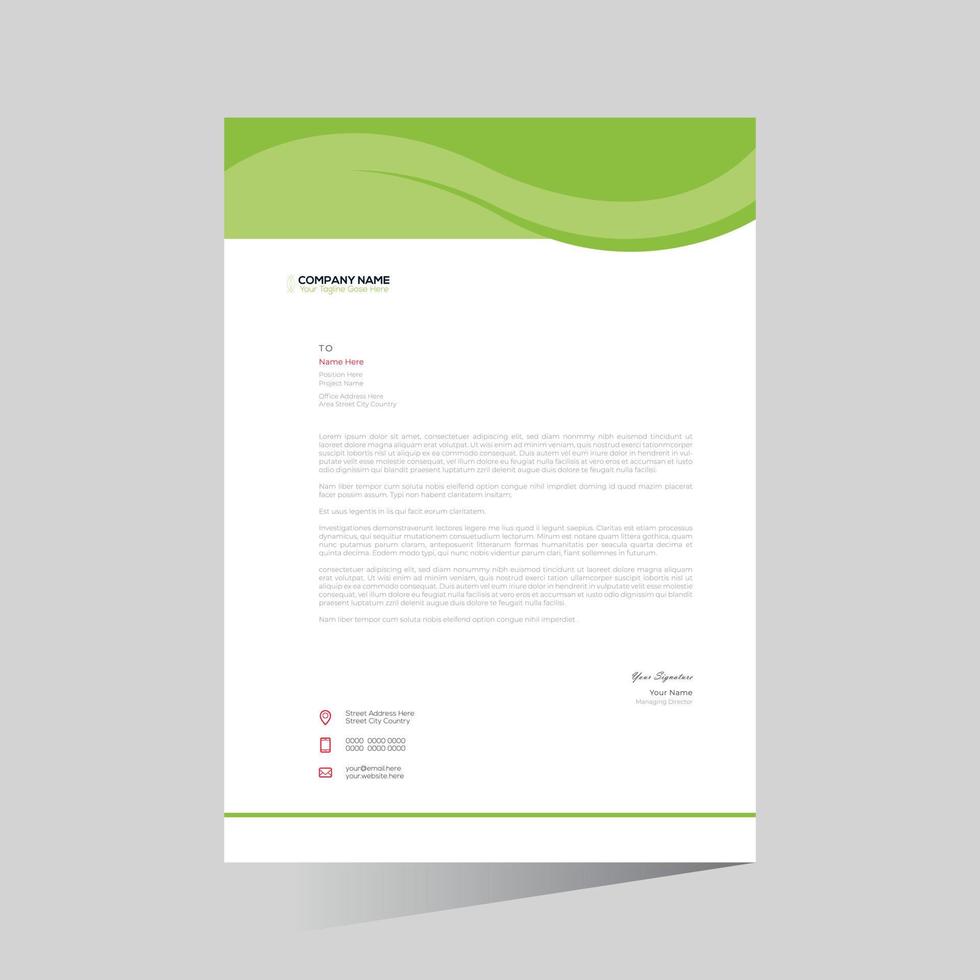 Green colored stylish vector letterhead design