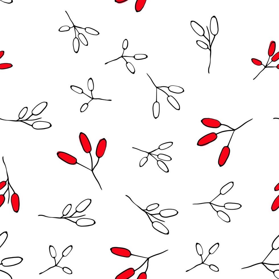 Barberry seamless pattern. Hand drawn berry background. vector