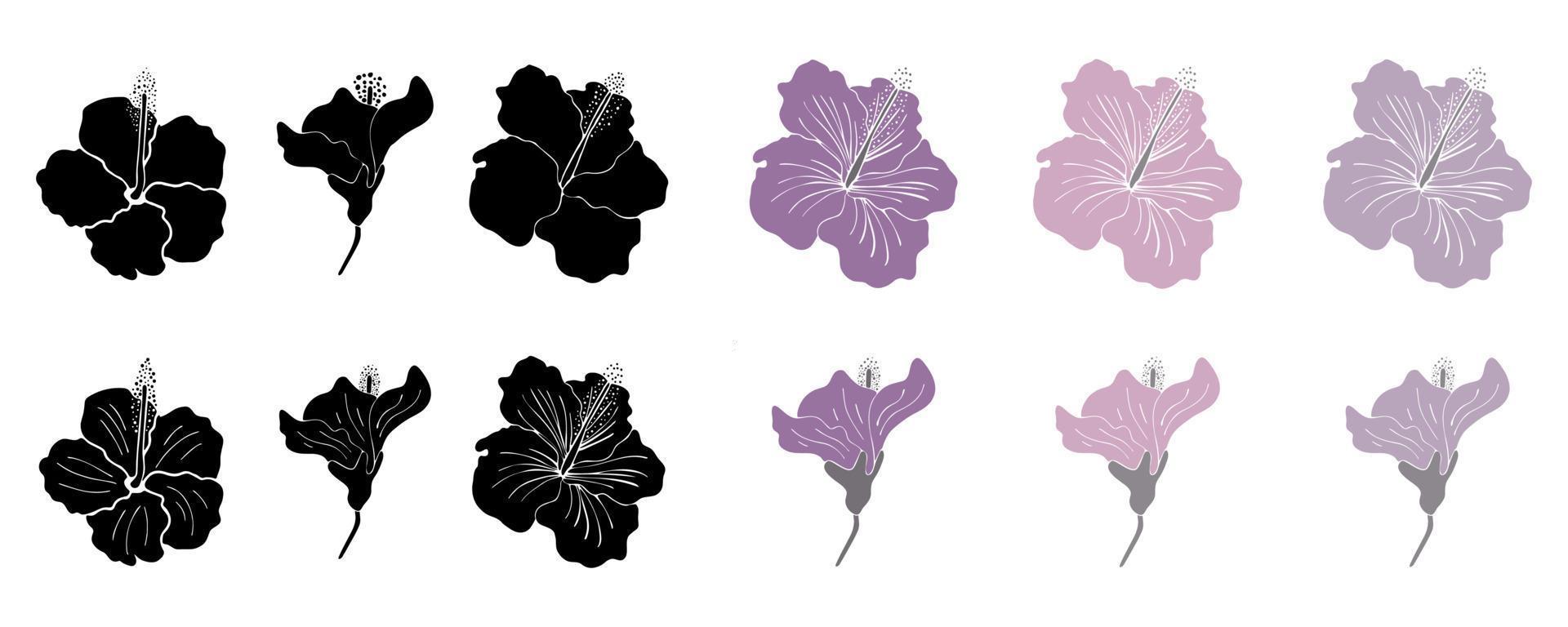 Hibiscus flower silhouette set. Isoalted on white background. vector