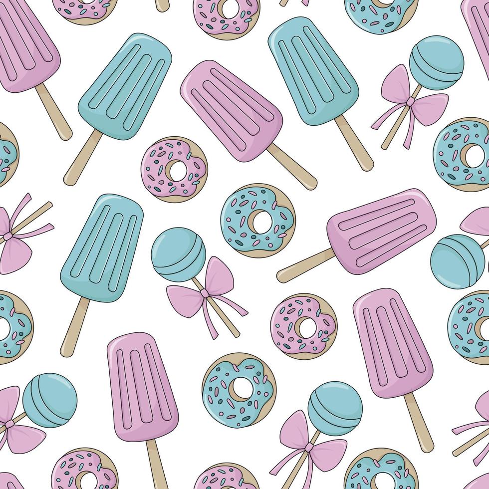 Sweets seamless pattern. Colorful cartoon illustration on white background. vector