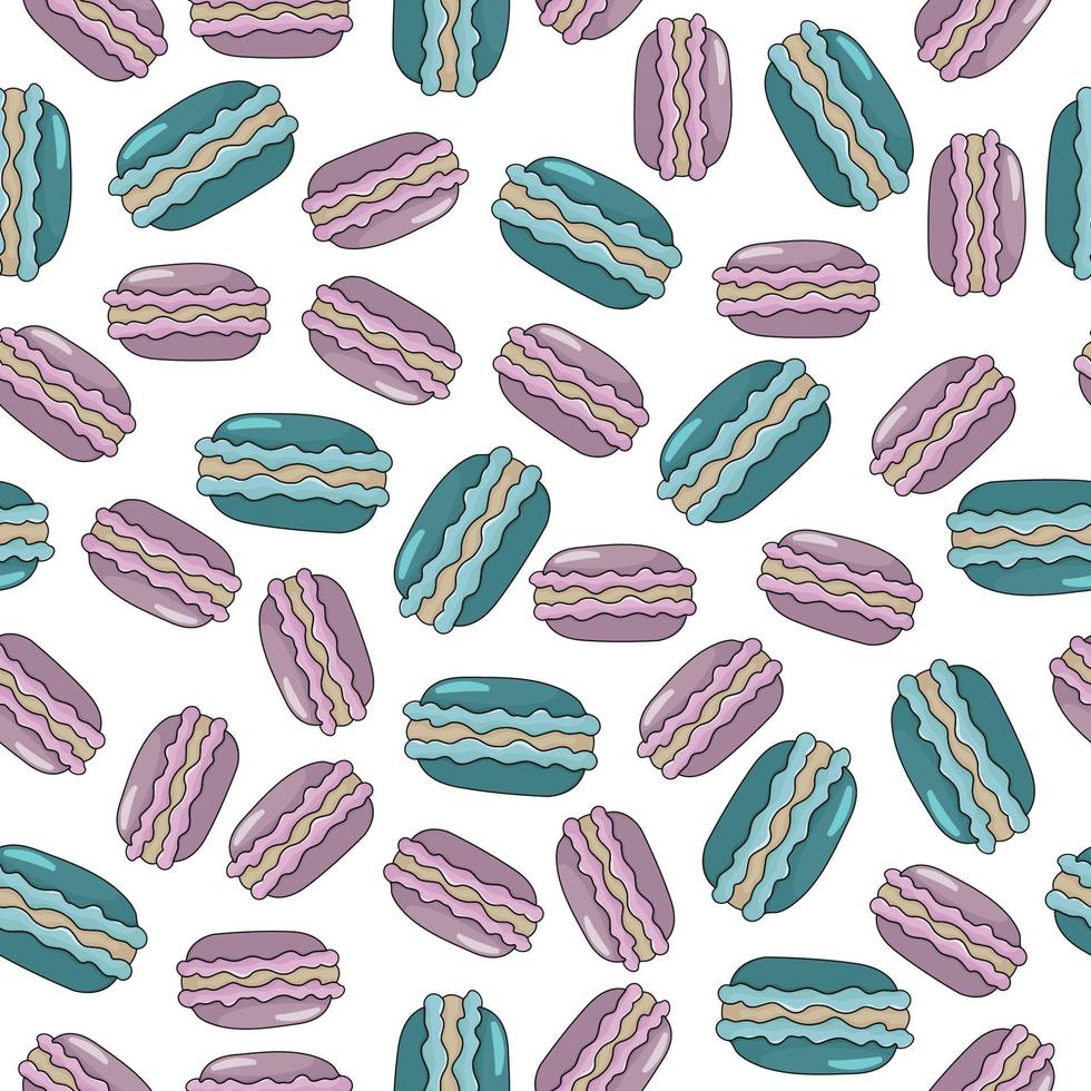 Macarons seamless pattern. Colorful cartoon illustration on white background. vector