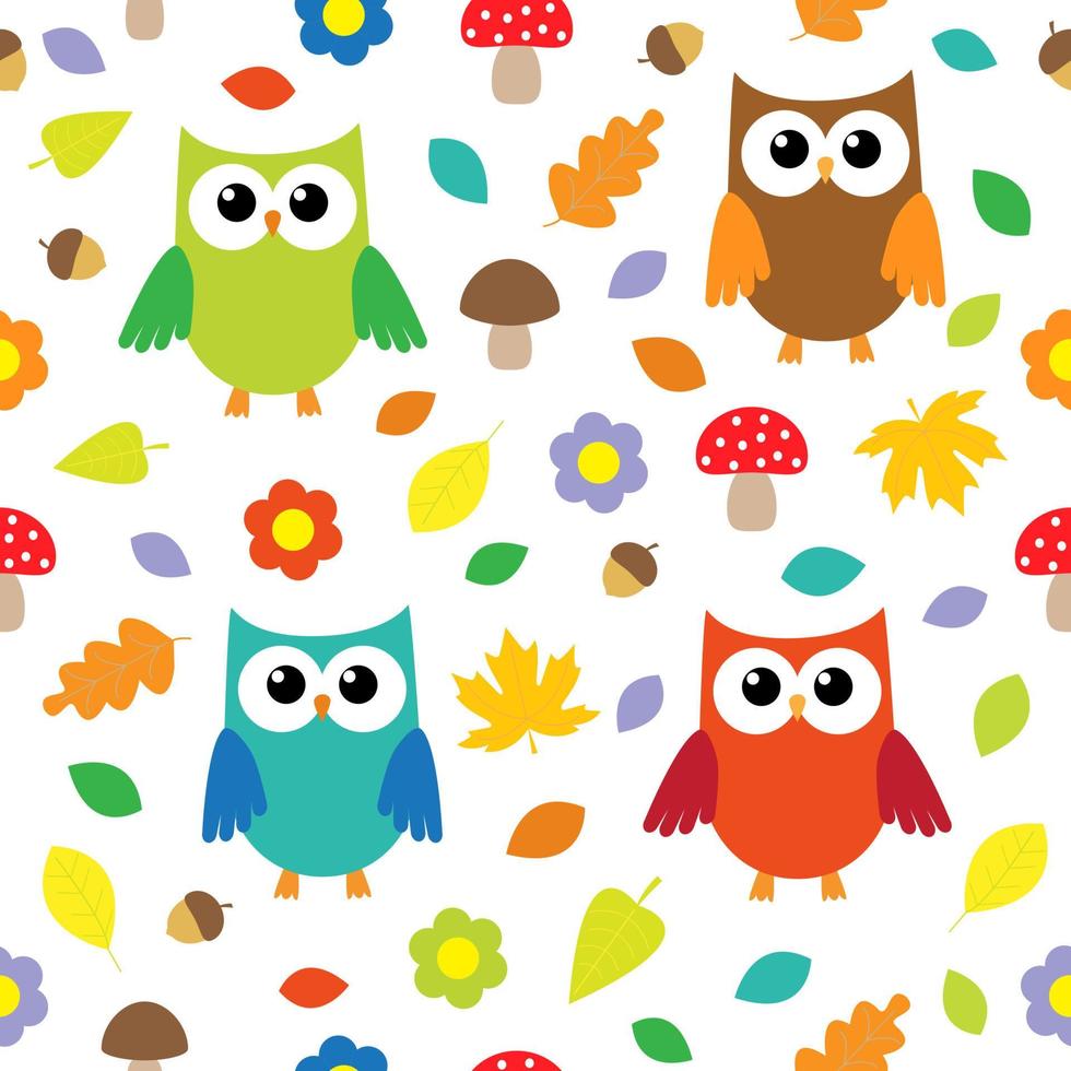 Autumn background with owls vector