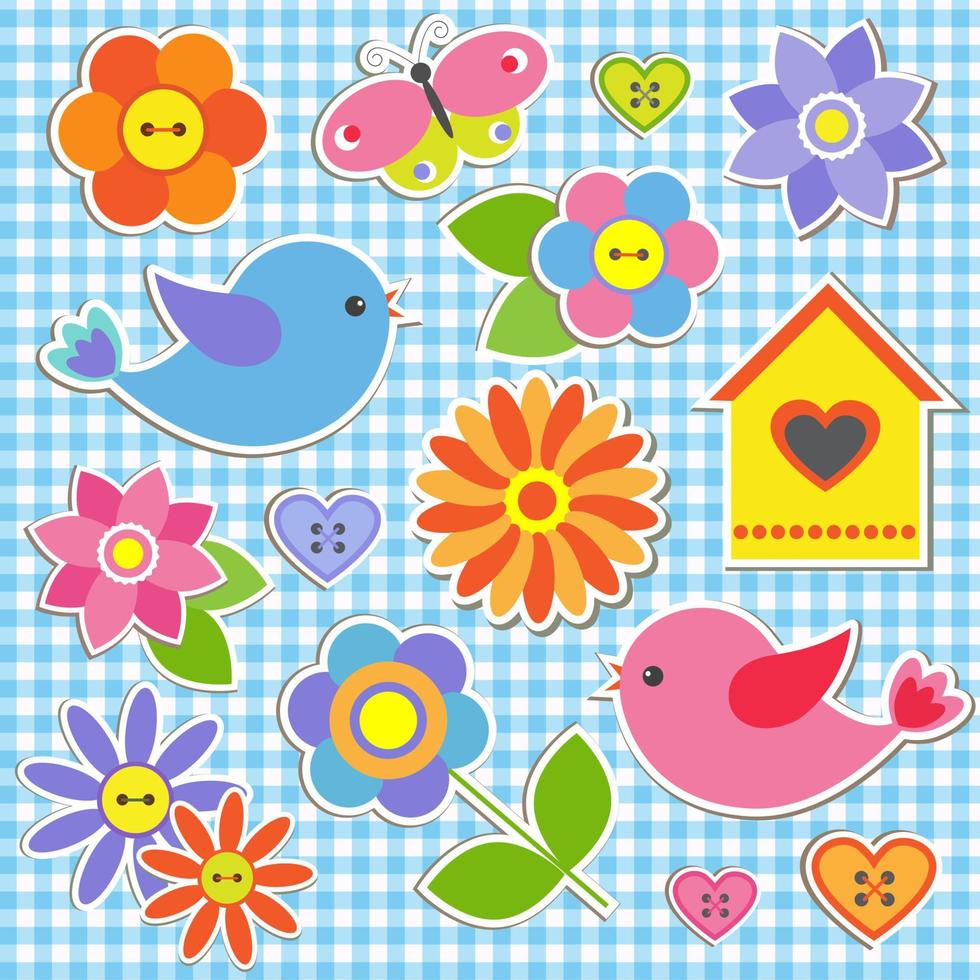 pájaros y flores vector