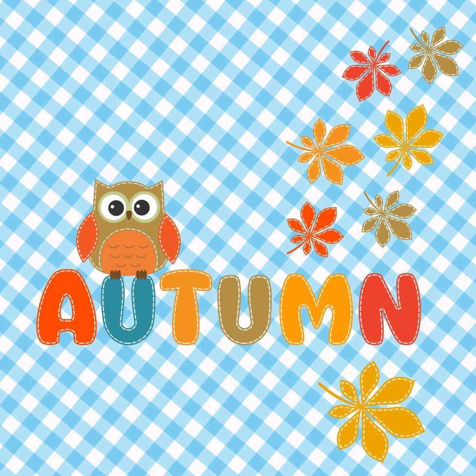 letras de otoño con lindo búho y hojas vector