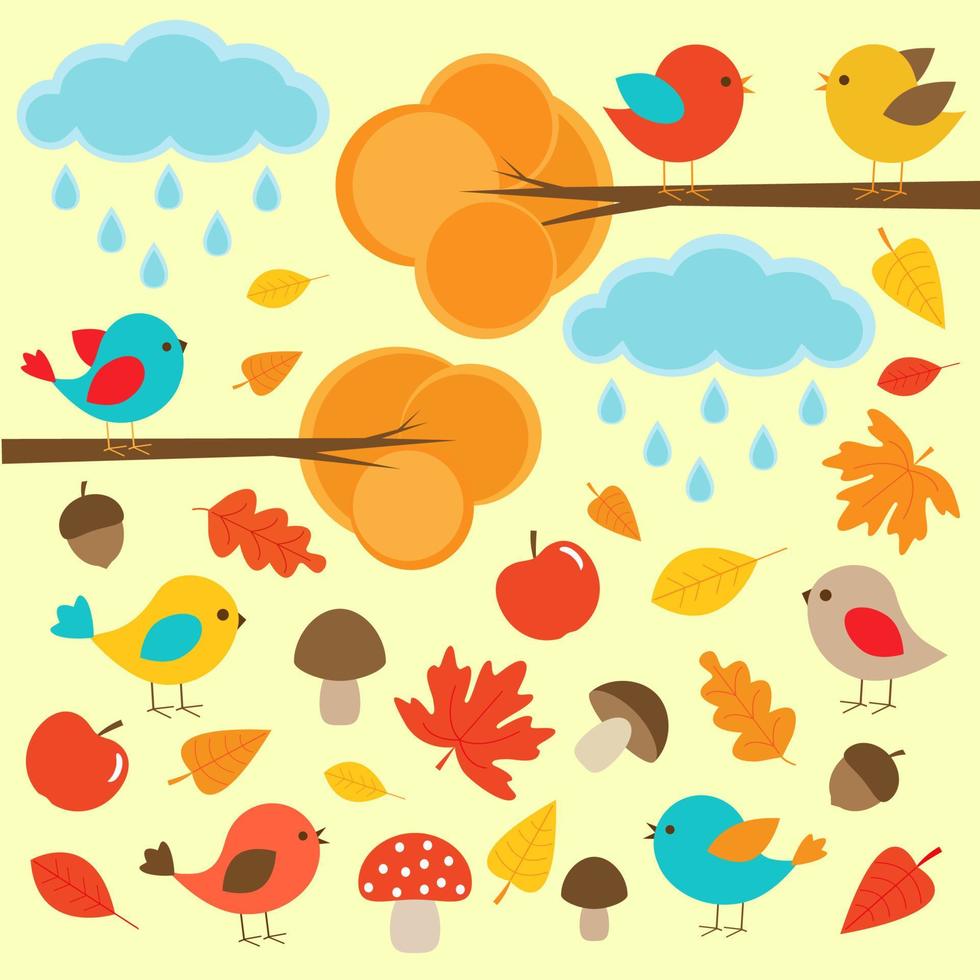 Birds in autumn forest vector